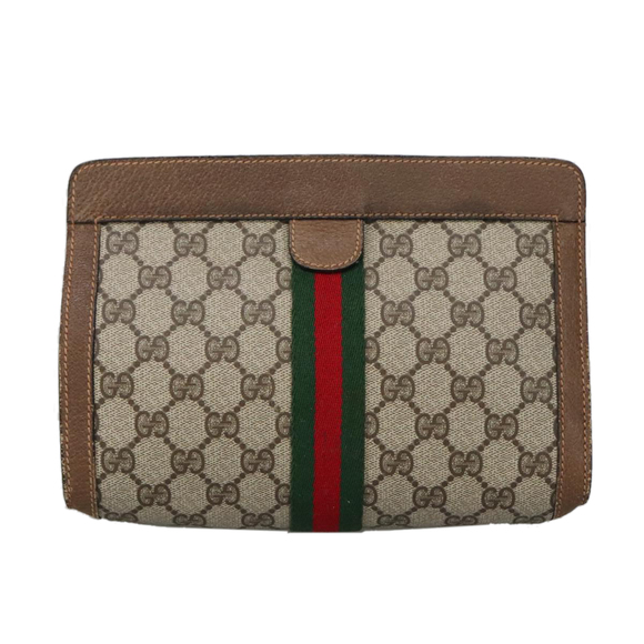 GUCCI GG Plus Supreme web sherry Clutch Bag PVC Leather Beige Auth th5429 - Picture 2 of 16